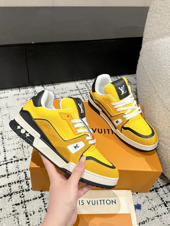 View 4 of Bold Yellow High-Top Sneakers Luxury Casual with LV-Inspired Accents