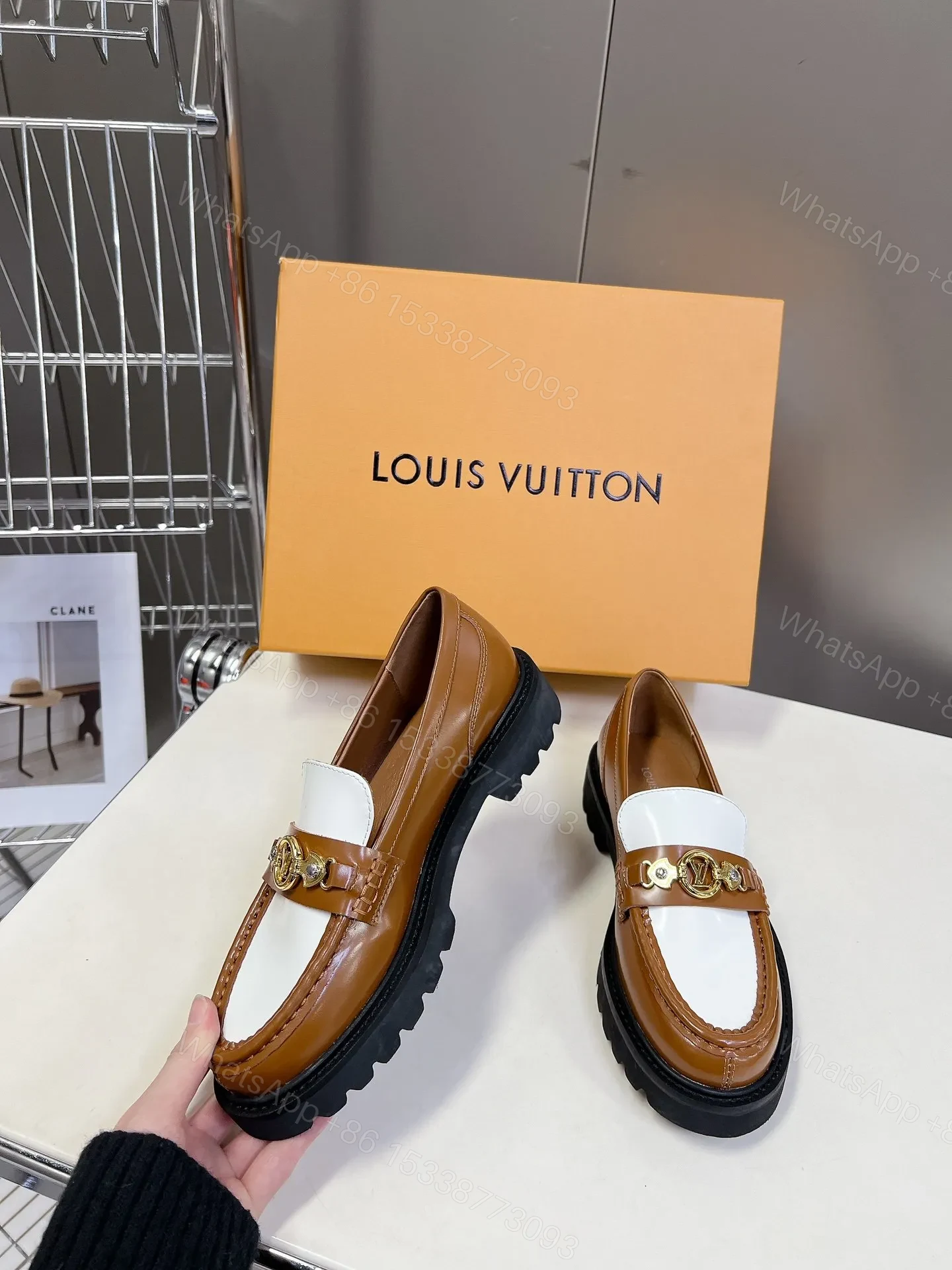 View 5 of LV Women Brown White Leather Loafers