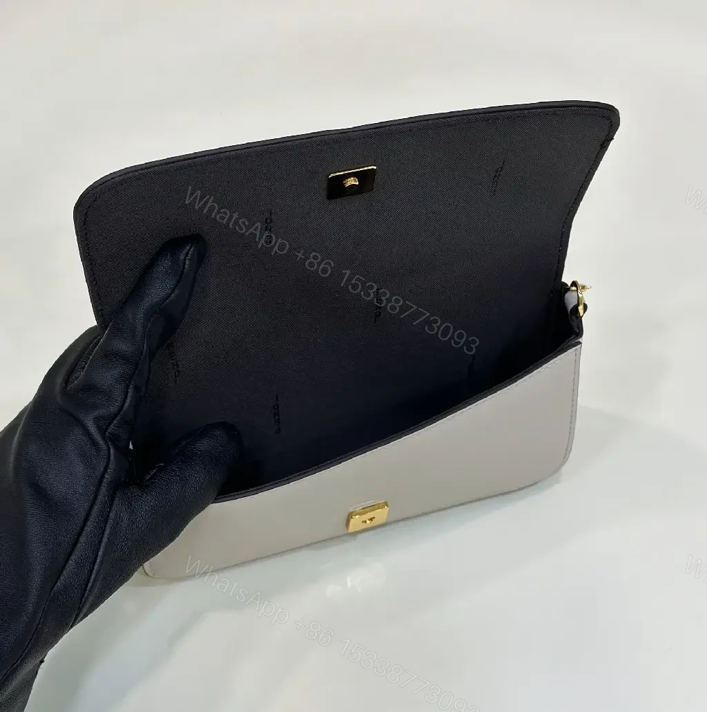 View 8 of Chic White Leather Satchel with Gold Chain Details