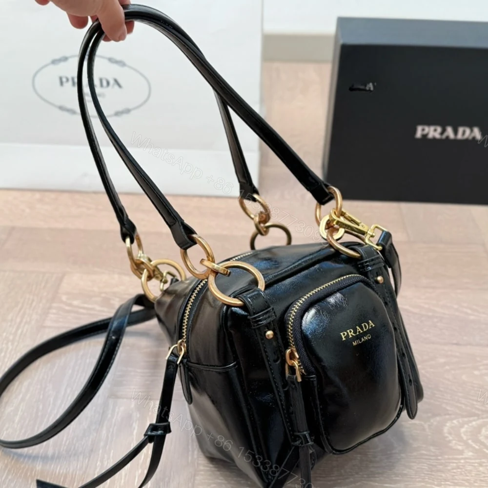 View 2 of PRADA DANGLE LEATHER TOP HANDLE MINI BAG BLACK 16CM 1BB137 2CYR F0002 V OOO