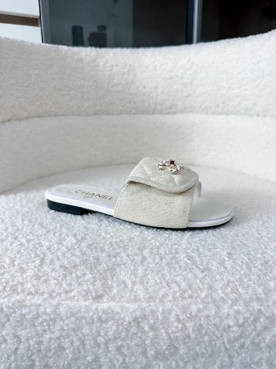 View 9 of White Satin Mules: Crystal Crest, Ultra-Luxe Comfort