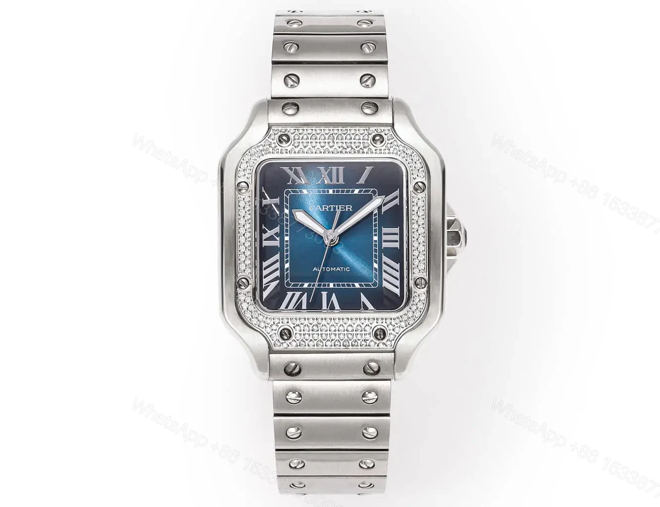 View 2 of Cartier super clone Santos Blue Dial Steel Bracelet Premium 39.8MM RG-CARTIER-SANTOS-BLU-STL-398