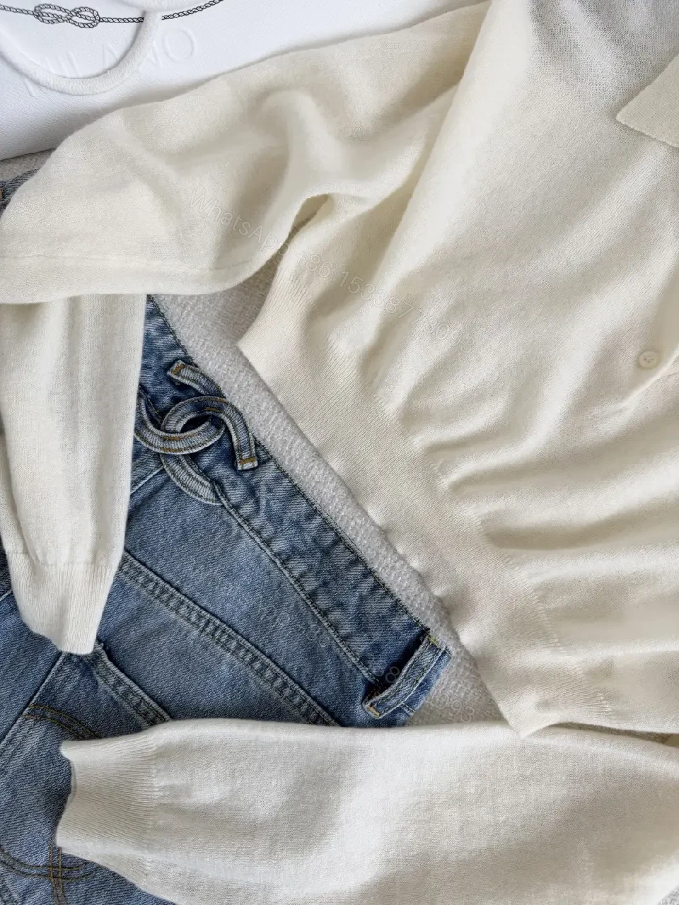 View 4 of Cream Polo Knit Sweater with Prada Logo, Classic Raglan