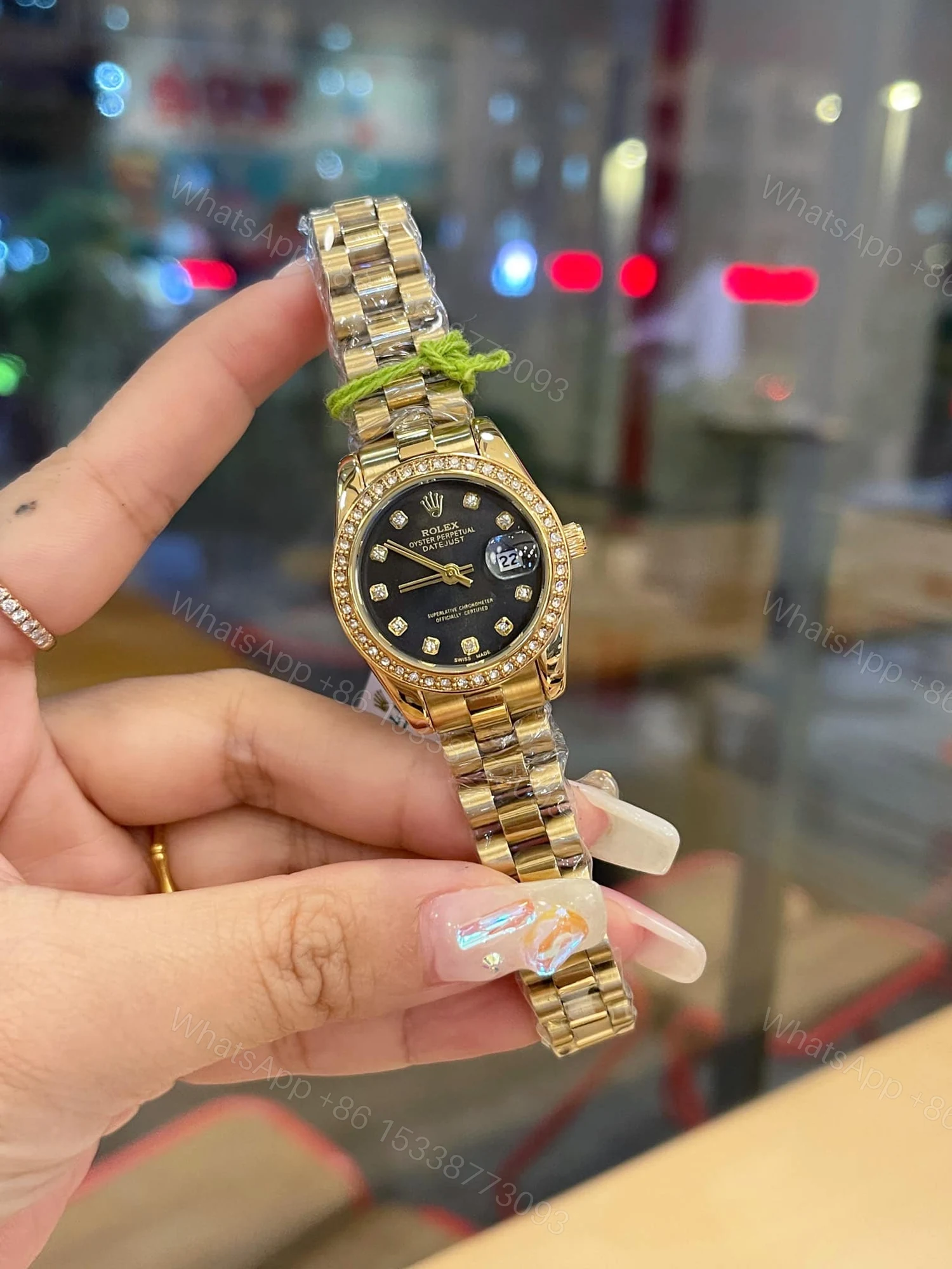 View 2 of Rolex Lady Datejust 28 Diamond Dial 18K Gold In Black 28Mm