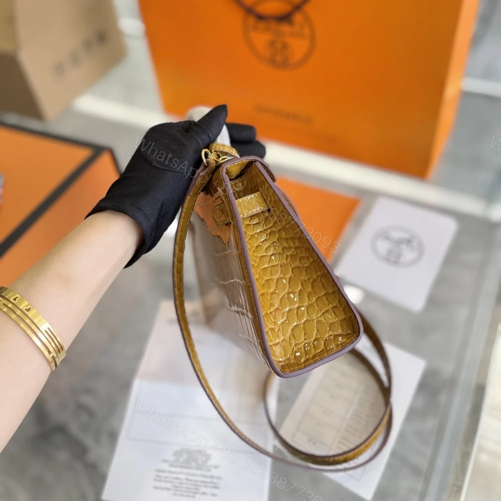 View 2 of Hermes Mini Kelly Handbag Alligator Brown 22Cm