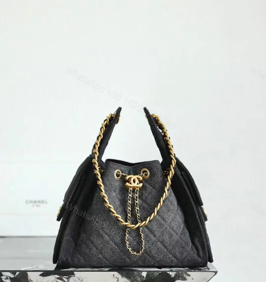 Chanel 25cm Black Denim Bag with Gold Hardware — view 1