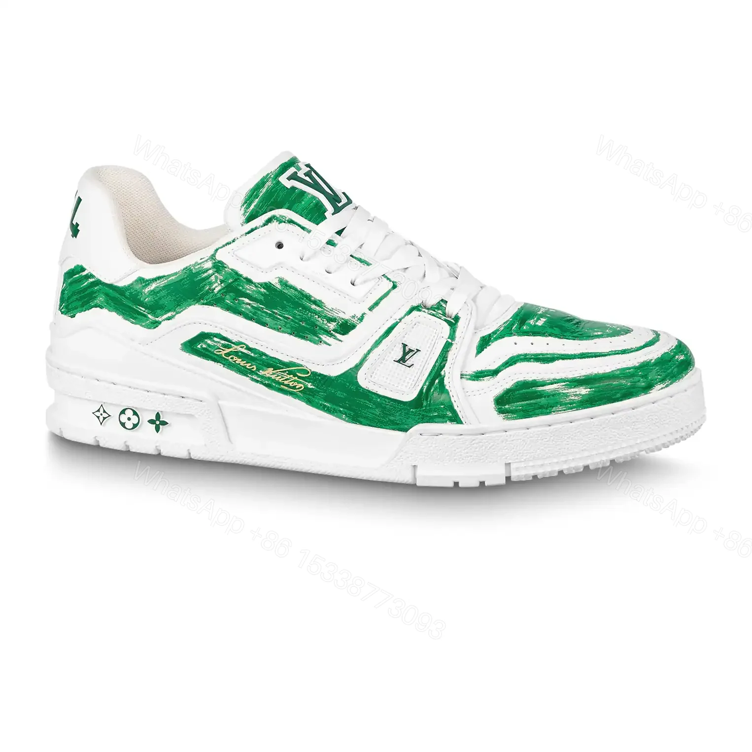 LOUIS VUITTON TRAINER SNEAKERS IN GREEN AND WHITE – LSVT342 — view 1