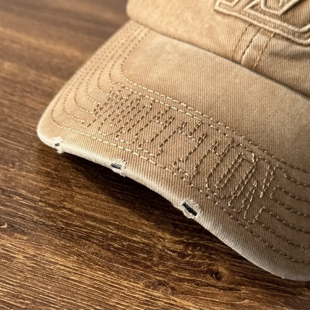 View 3 of Textured Cotton Cap – Neutral Sand, Subtle Logo, Structured Style