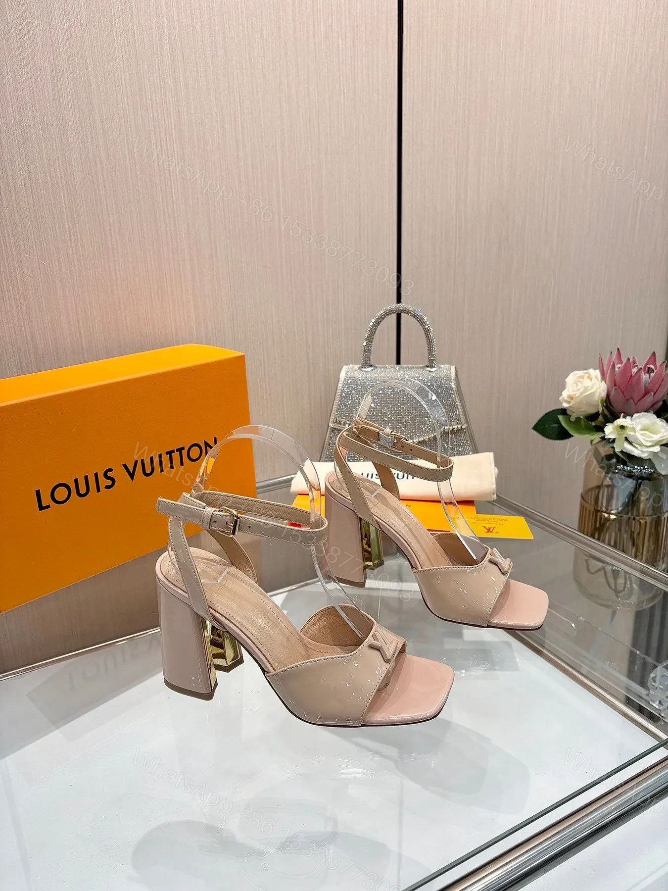 LV Women Nude Patent Leather Block Heels — view 1