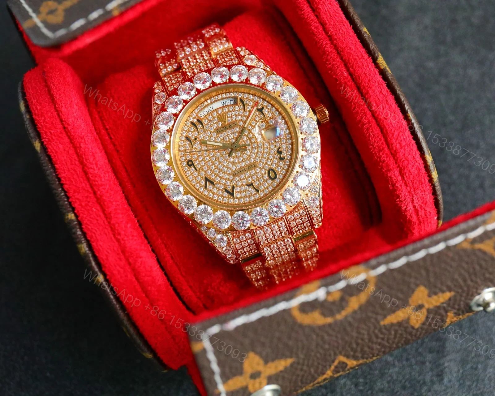 View 5 of Rolex Day-Date Gold Iced Replica 42MM Premium Full Gold Bracelet Diamond Dial Edition ROLEX-DD-GOLD-ICED-FULL-GOLD-DIA-42