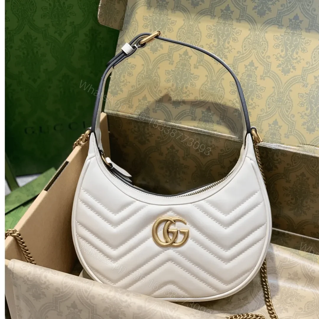 Gucci GG Marmont Half Moon Luxury Handbag White 24cm — view 1