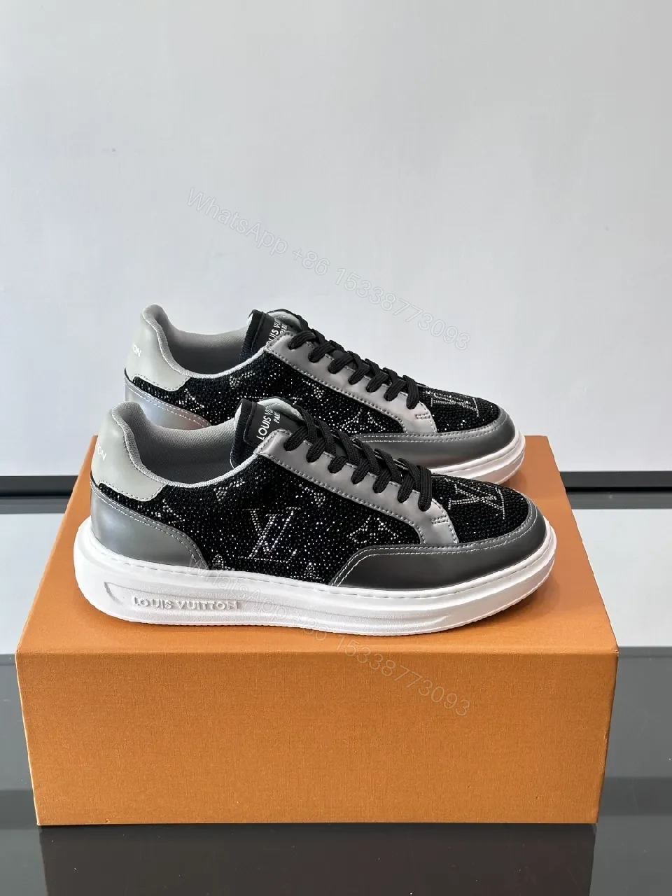 Black Sparkle LV-Style Sneakers - Modern Glide, Subtle Luxe — view 1