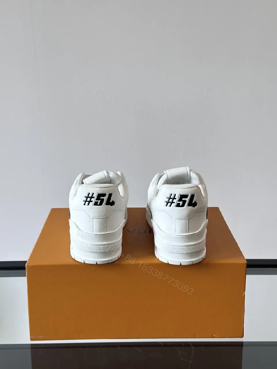 View 3 of White Leather Monogram High-Tops with Luxe Details Sneakers