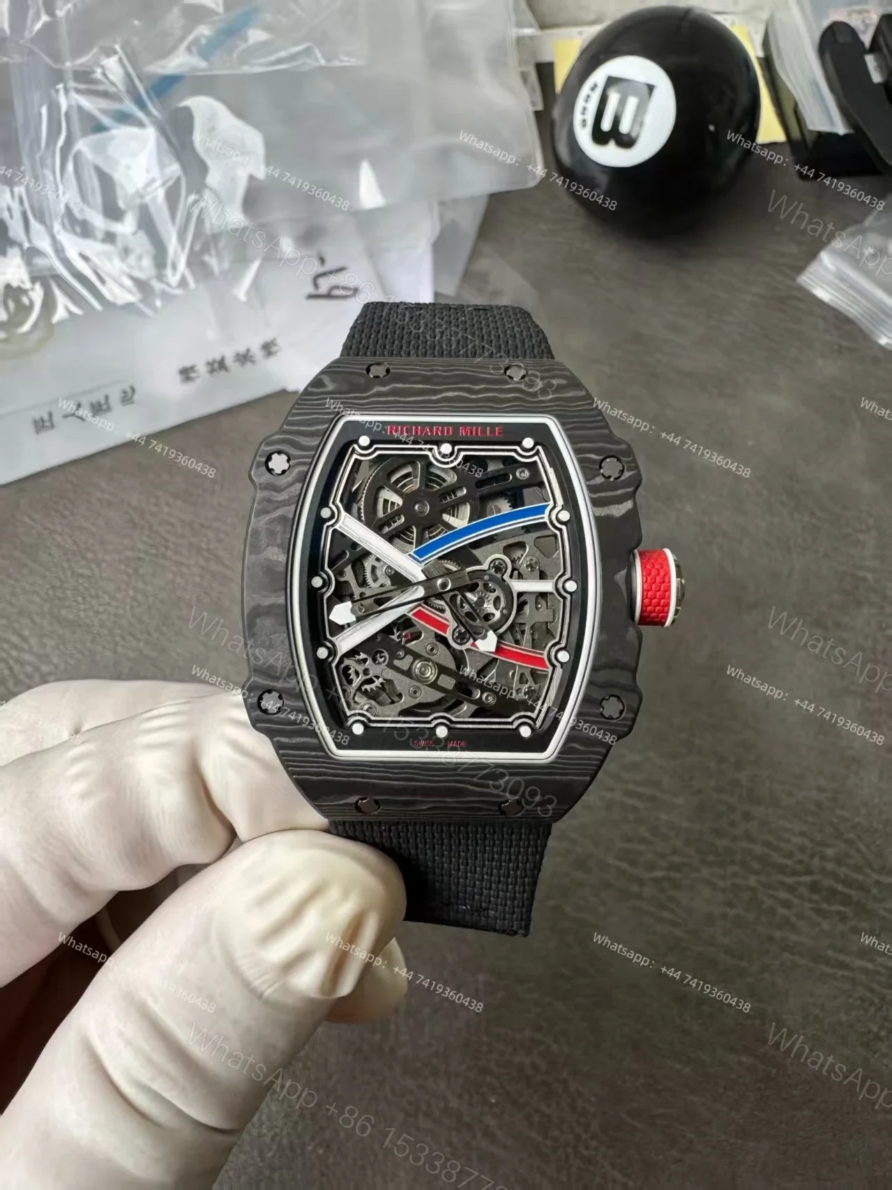 Super Clone Richard Mille RM67-02 Carbon TPT Skeleton Tourbillon 1:1 Replica Watch with Black Strap — view 1