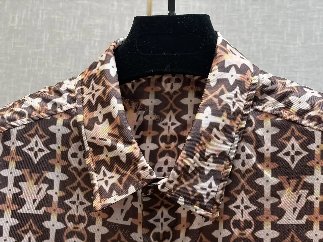 View 9 of Patterned Silk-Blend Shirt: Luxe Geometric Pattern, Silk-Blend, Buttoned Shirt