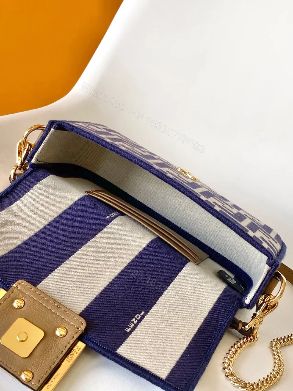 View 5 of Navy Monogram Crossbody: Luxe Navy-Cream, Gold Hardware, Compact Chic