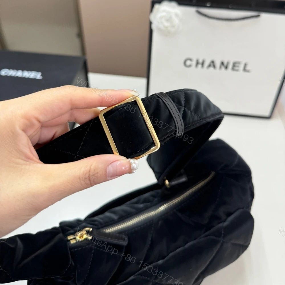 View 7 of Chanel Maxi Bowling Bag Velvet Effect Nylon And Gold Tone Metal Black 27Cm