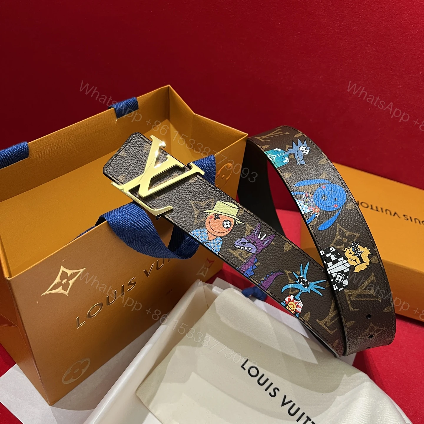 LV 一比一彩繪塗鴉皮帶|金扣Monogram潮流設計款腰帶 — view 1