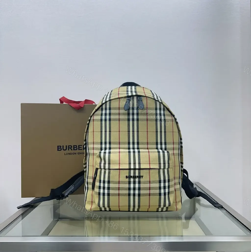 View 8 of Beige Plaid Compact Backpack: Luxury Streetwear Style