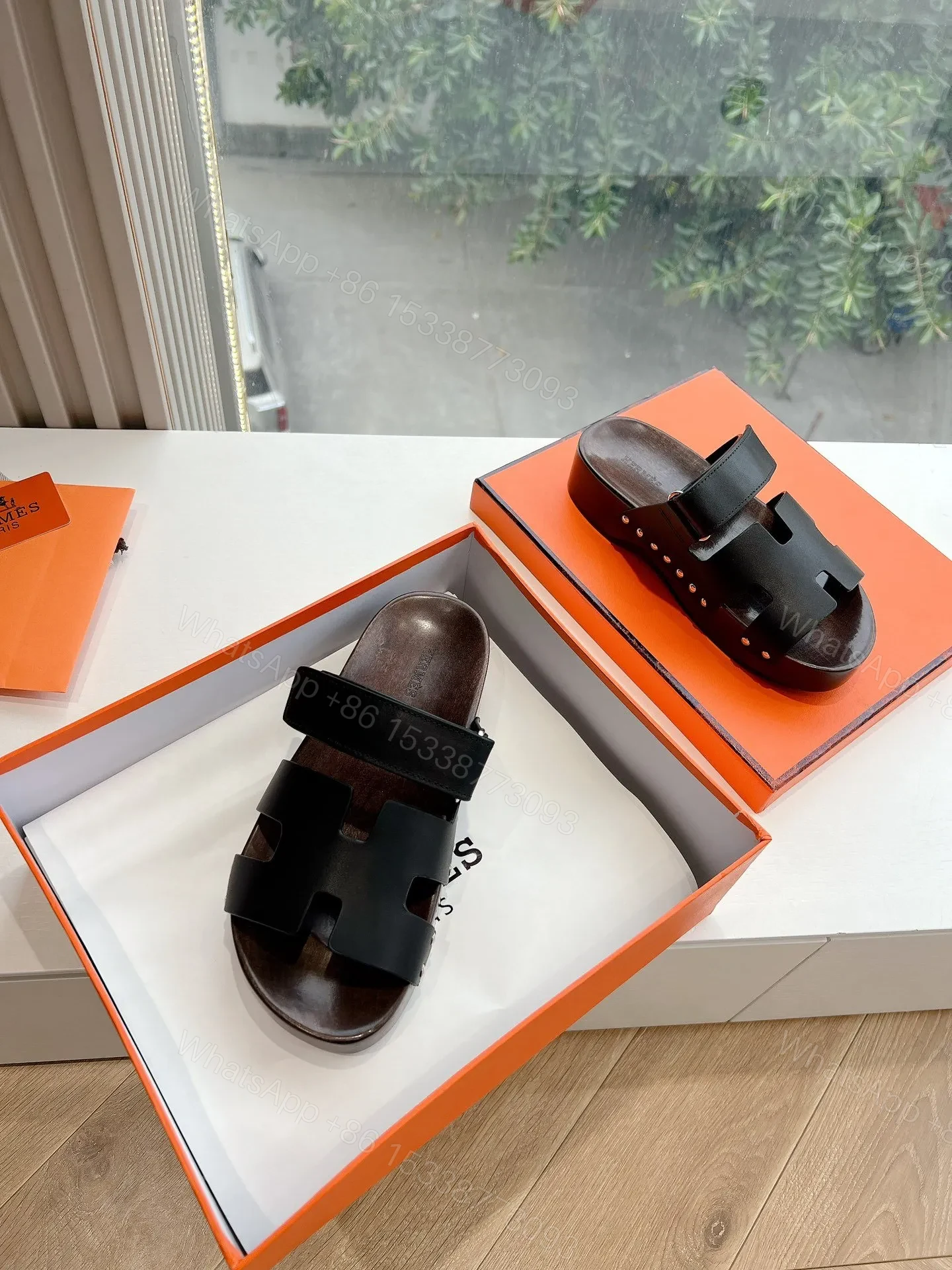 View 5 of Hermes Women Black Leather Strap Sandals