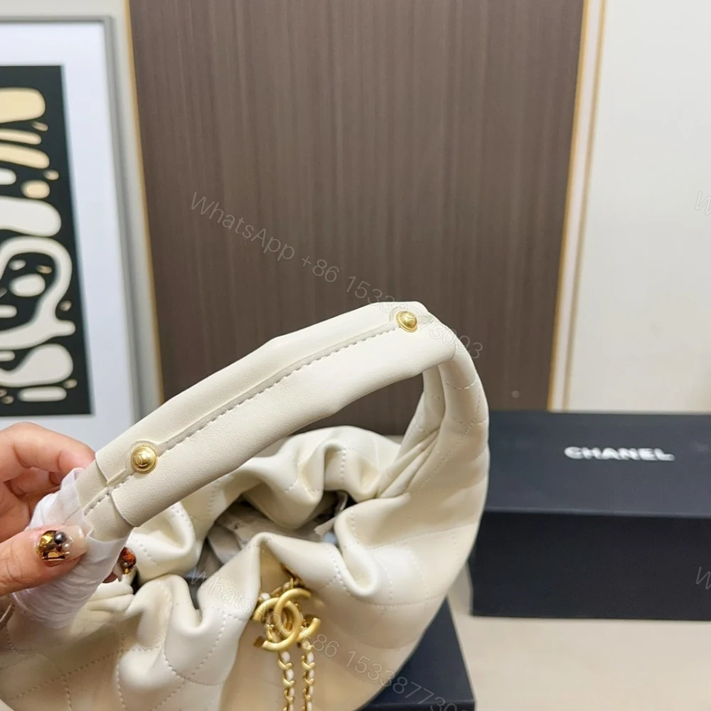 View 7 of Chanel Mini Hobo Handbag Gold Tone Hardware Beige 19Cm