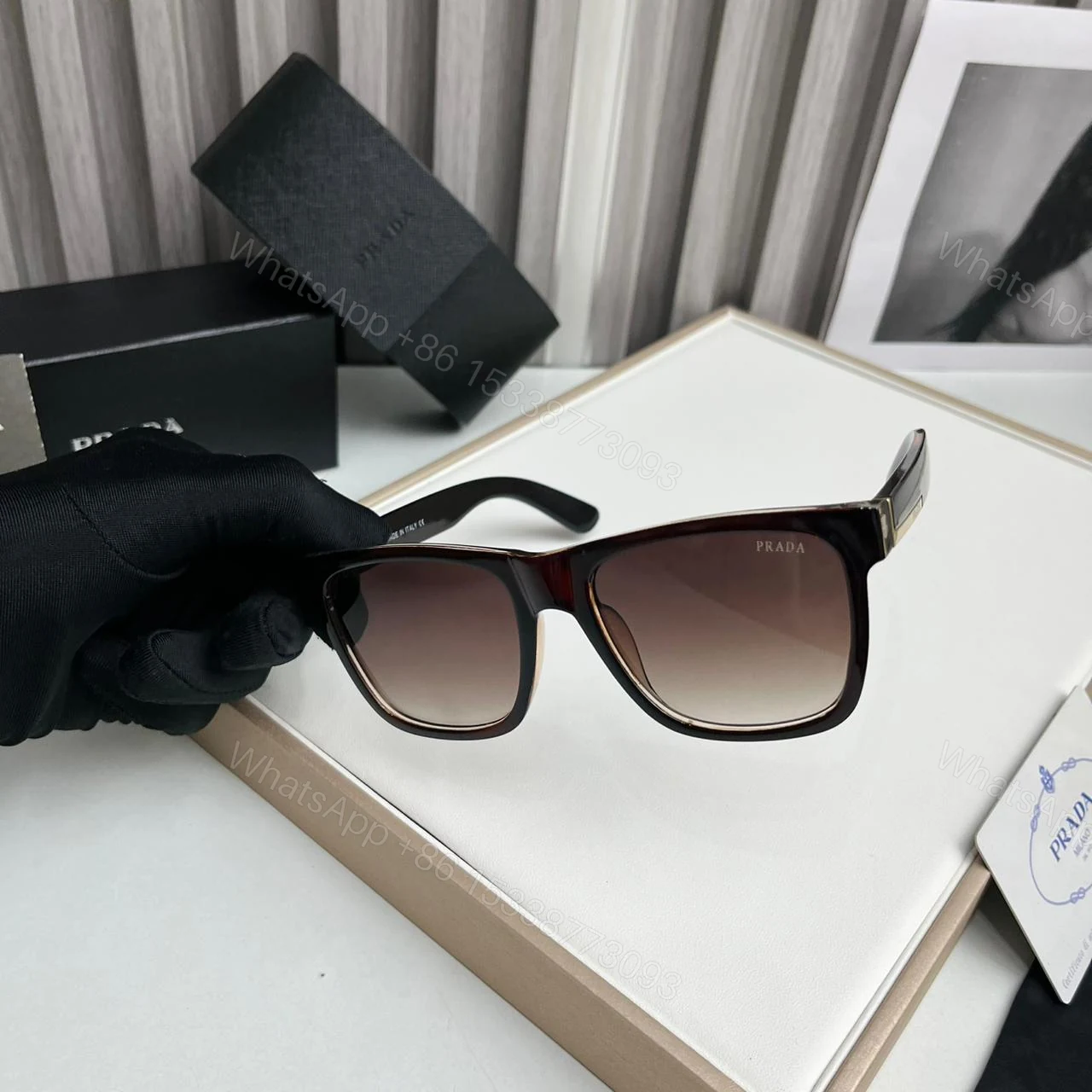 View 2 of Prada Square Havana Brown Sunglasses