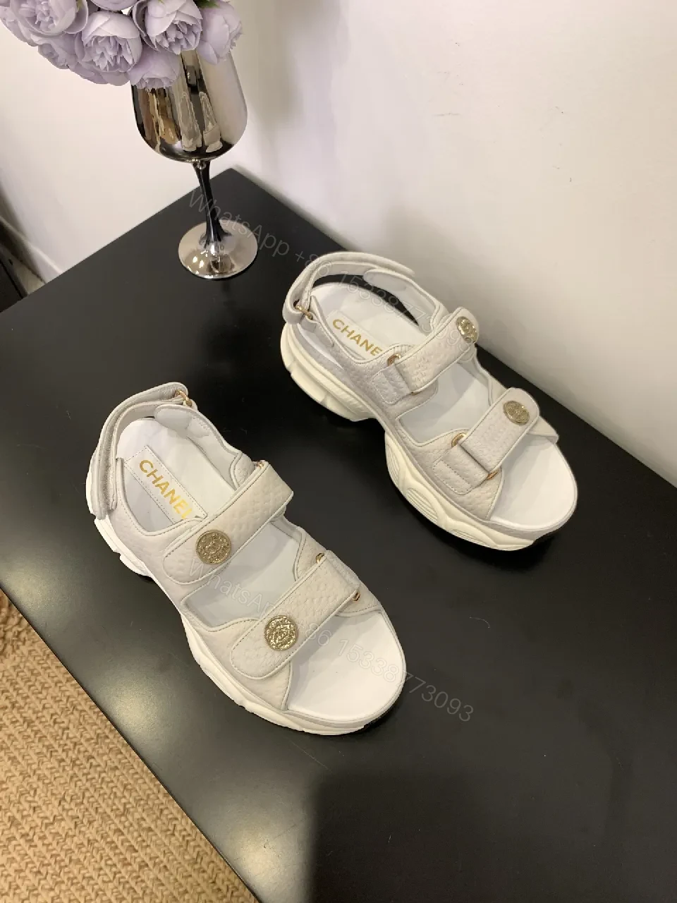 View 3 of White Uppers Platform Sandals: Elevated Comfort & Signature Detailing