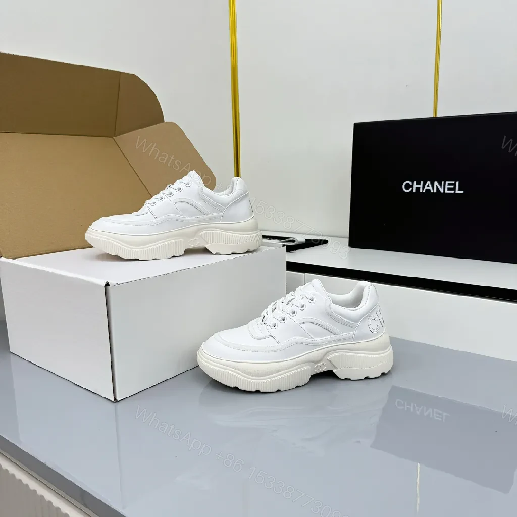 View 3 of White Leather Chunky-Sole Sneakers + Cushioned Comfort + Sneakers