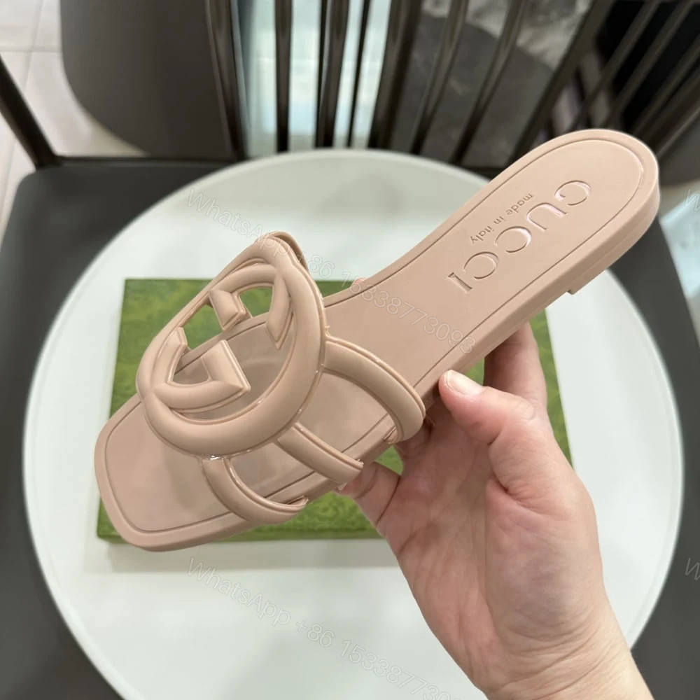 View 2 of GUCCI WOMEN’S INTERLOCKING G SLIDE SANDAL LIGHT BEIGE 780307 J8700 2526