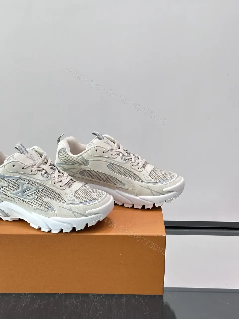 View 5 of Beige Mesh Chunky Sneaker Tech-Wavesole Louis Vuitton Style Sneakers