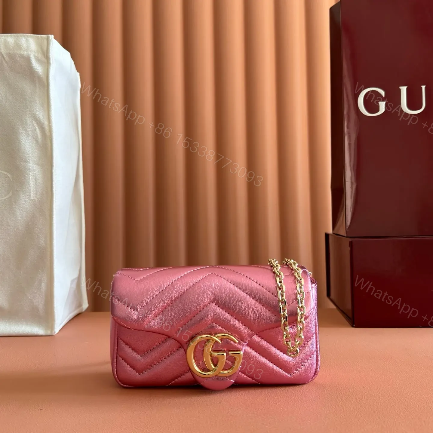 GUCCI GG MARMONT BAG 16 IN METALLIC PINK LAMBSKIN — view 1