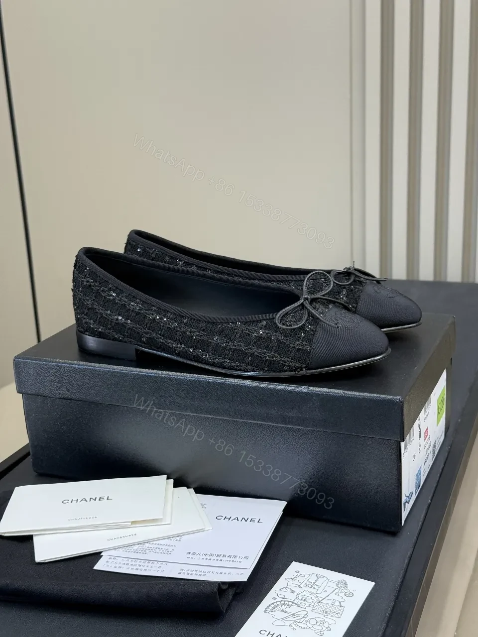 View 4 of Matte Black Textured Ballet Flats with Cushioned Comfort