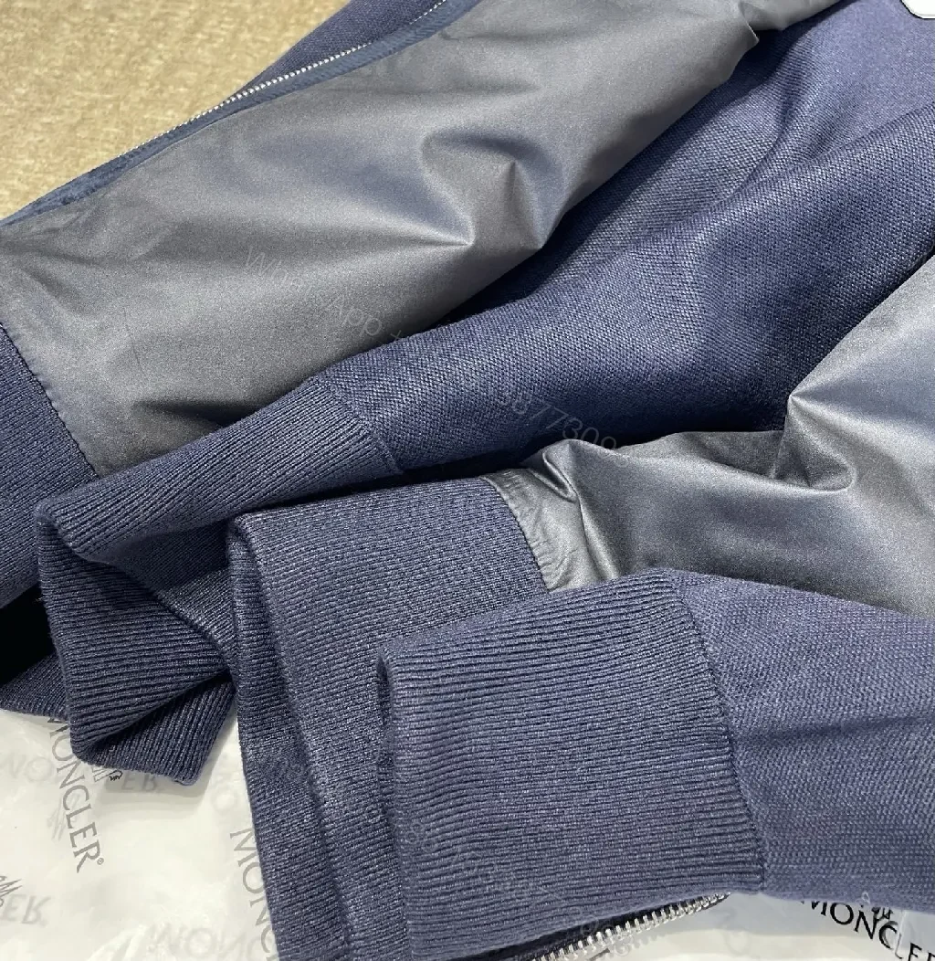 View 2 of Navy Suede-Texture Hybrid Jacket with Knit Sleeves