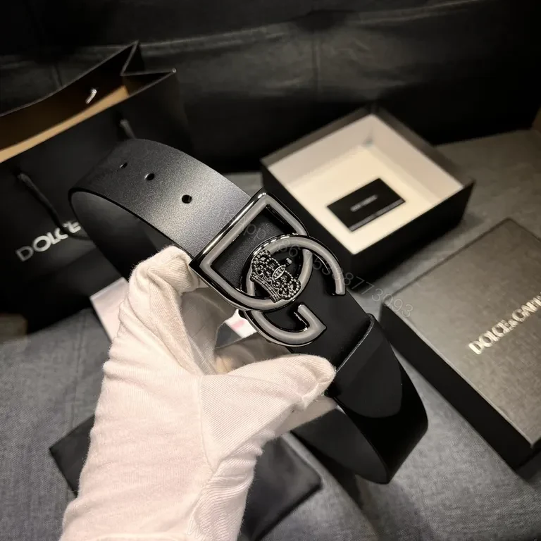 View 4 of Sleek Black Leather Belt with Crystal Crown Buckle - DG Signature