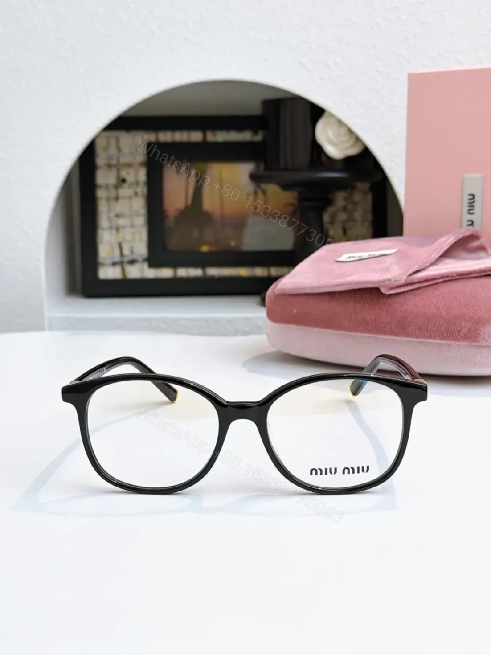 View 6 of Black Acetate Round-Rectangle Eyeglasses with Gold Accents, Modern Luxury Frames
