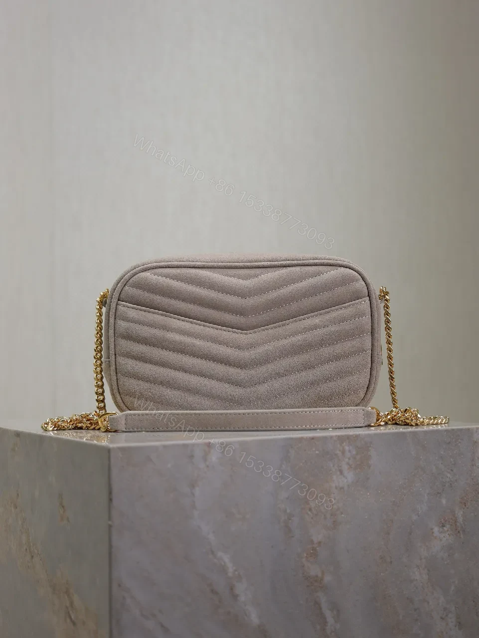 View 2 of Quilted Suede Crossbody with Gold Hardware Bag