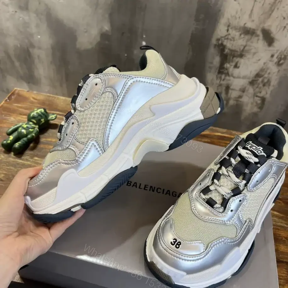 View 7 of BALENCIAGA WOMEN’S TRIPLE S SNEAKER IN BLACK/WHITE/SILVER – BB256