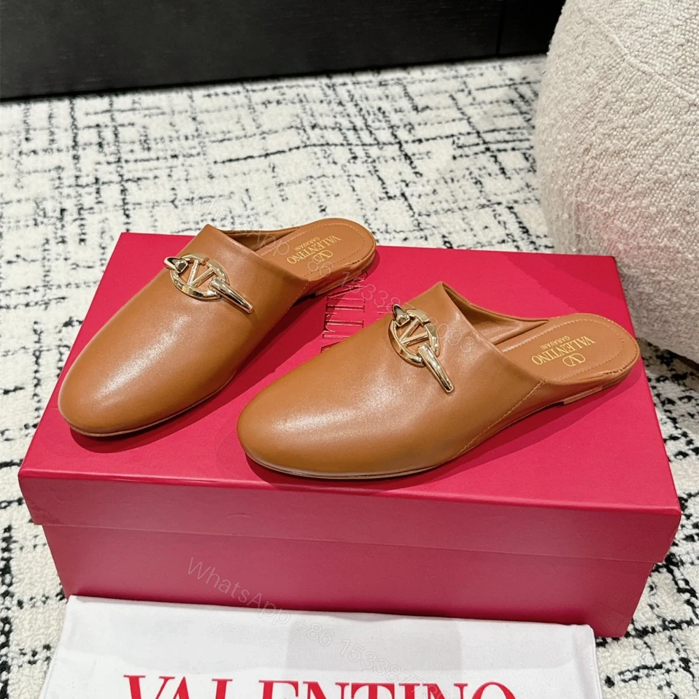 高仿Valentino*4W2S0IR簡約包頭拖鞋小牛皮棕色免檢版 — view 1