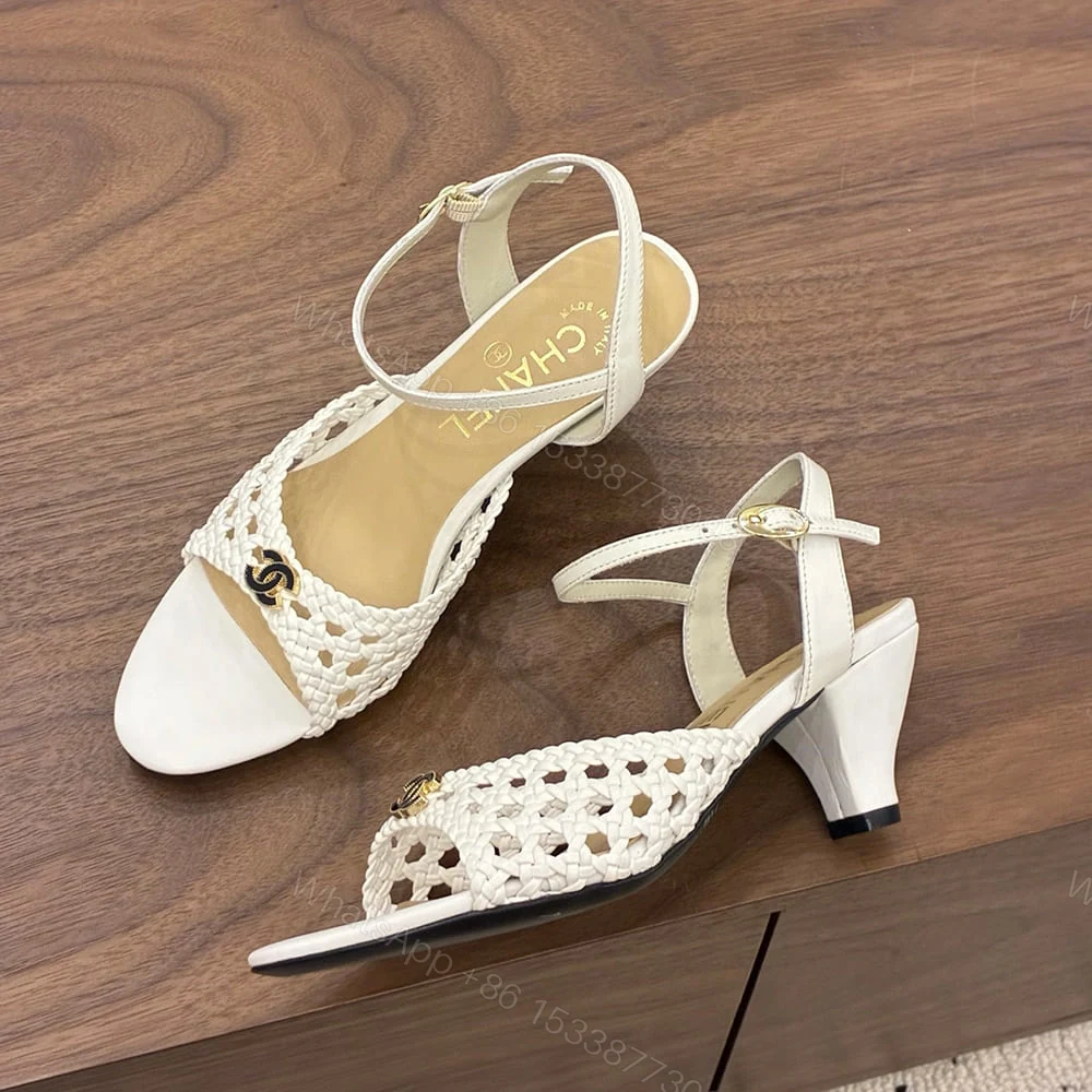 View 5 of CHANEL Braided Ankle-Strap Sandals 934538