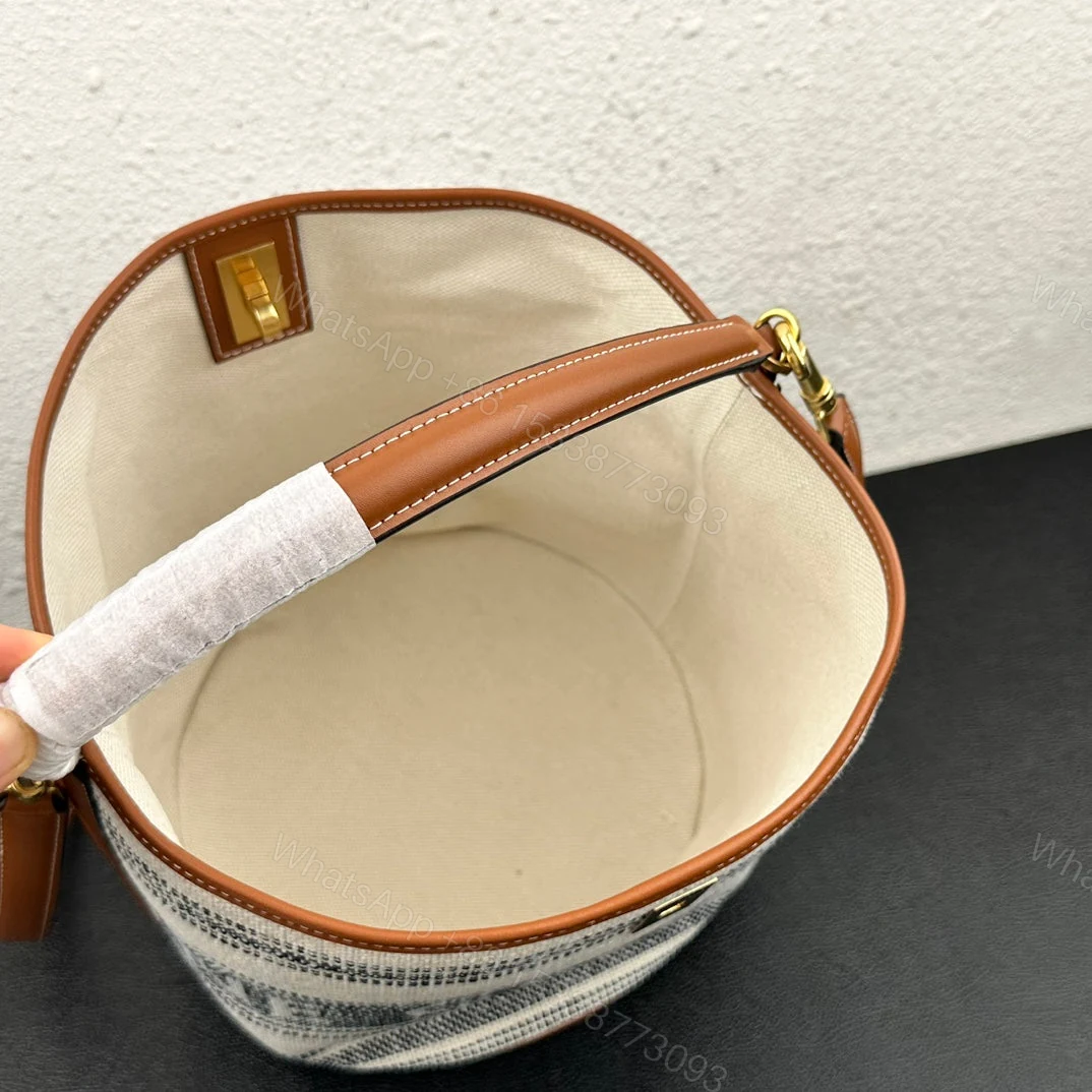 View 3 of CELINE BUCKET 16 IN STRIPED TEXTILE WITH CELINE JACQUARD WHITE BLACK 25CM