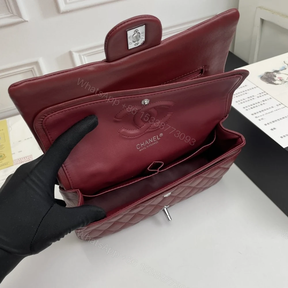 View 5 of Chanel Classic Double Flap Bag Plum Red 25Cm