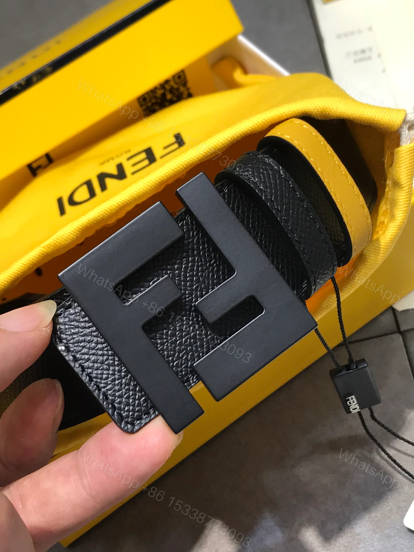 View 4 of FENDI BLACK LEATHER BELT WITH FENDI GOLD BUCKLE 40MM