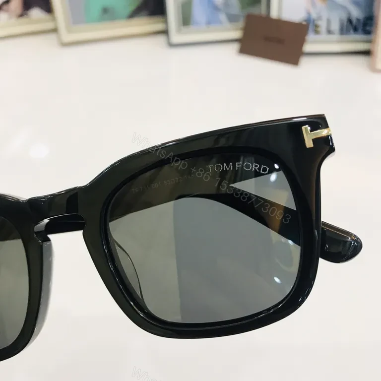 View 3 of Black Italian Acetate Tom Ford Sunglasses â€“ Square Frames, Gold T Accents