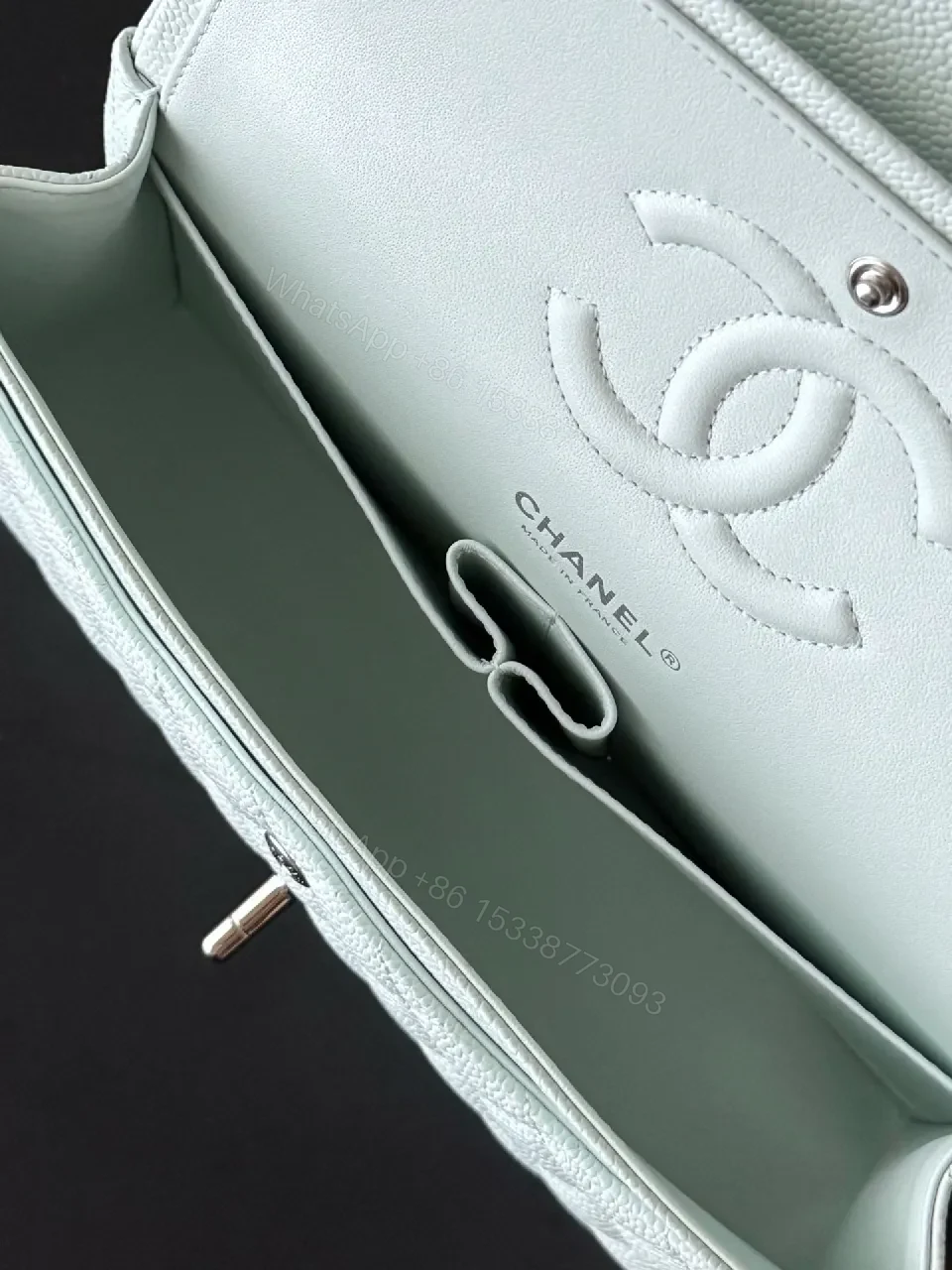 View 3 of Soft Hourglass Quilted Bag in Pale Blue - Everyday Luxury