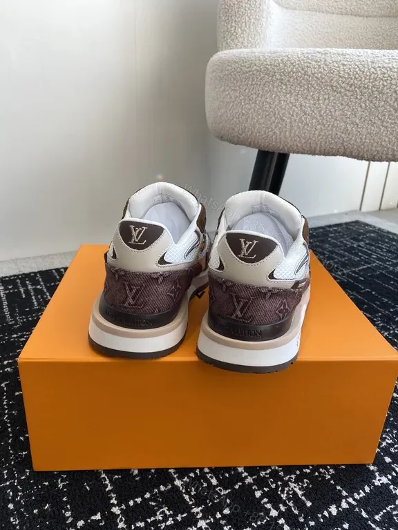 View 6 of Brown Monogram-Trim LV-Style High-Tops for All-Day Comfort