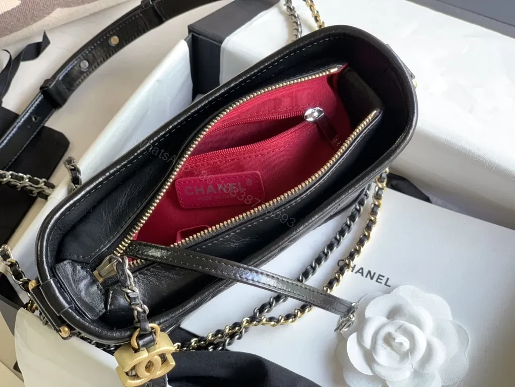 View 3 of Chanel-Style Quilted Crossbody: Black Leather, Gold Charm