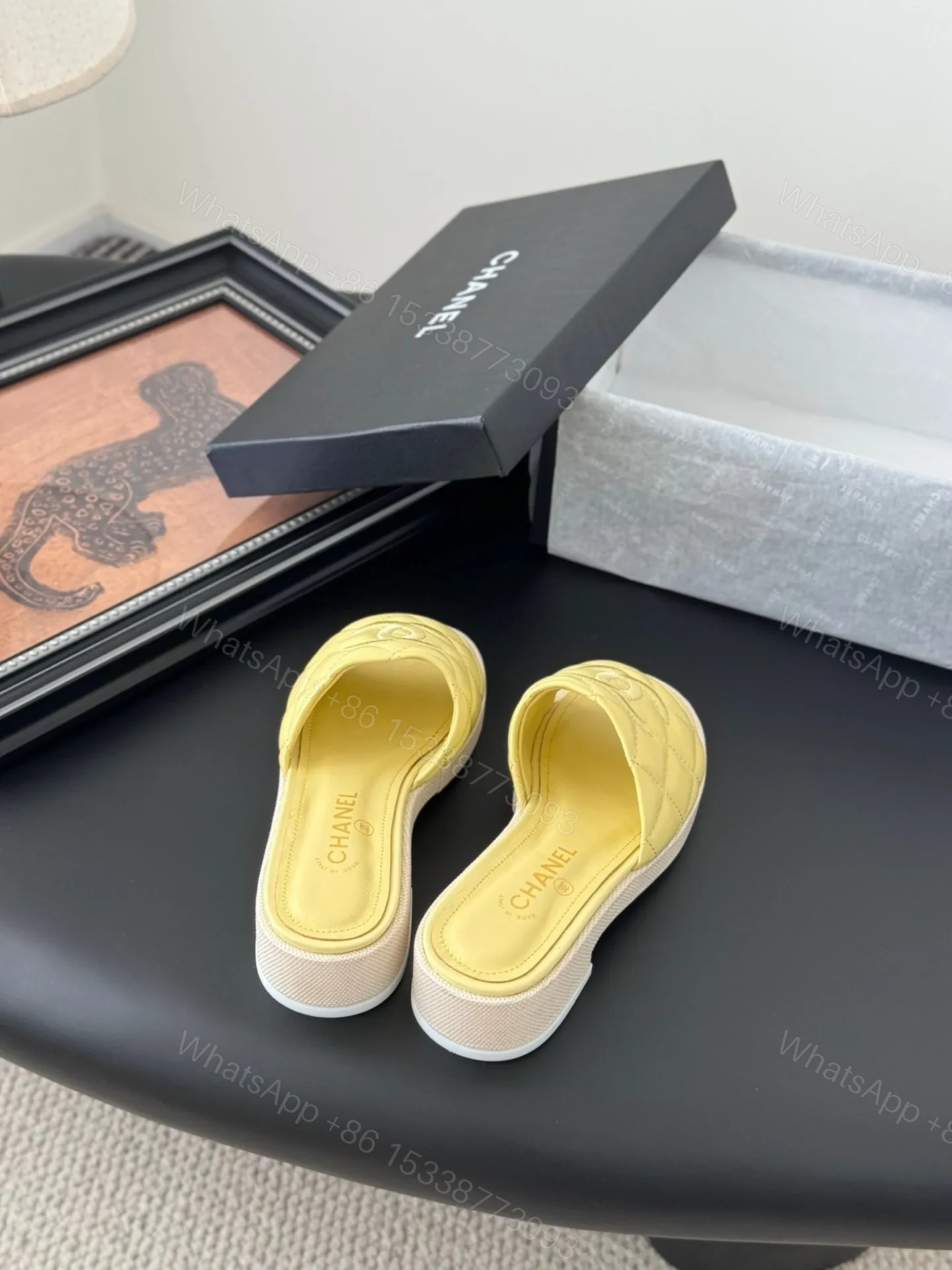 View 6 of Chanel Women Yellow Quilted Leather Slides