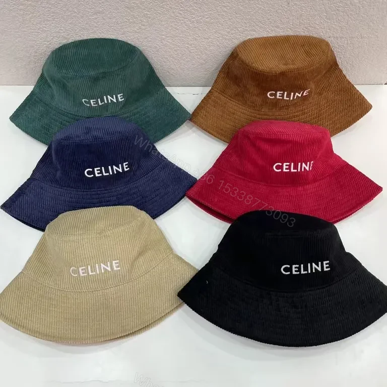 View 2 of Teal Cord Bucket Hat with CELINE Logo Detail