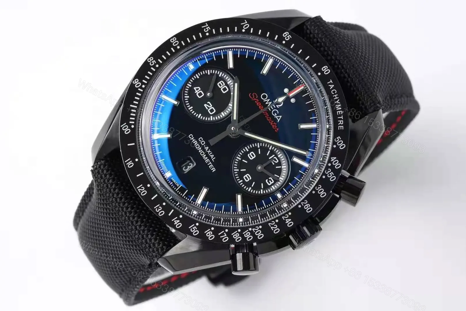 View 2 of Omega Speedmaster Dark Side of the Moon Chronograph Men’s Watch Black Dial with Blue Sub dials 17.2mm Case Thickness 9300 Automatic Movement