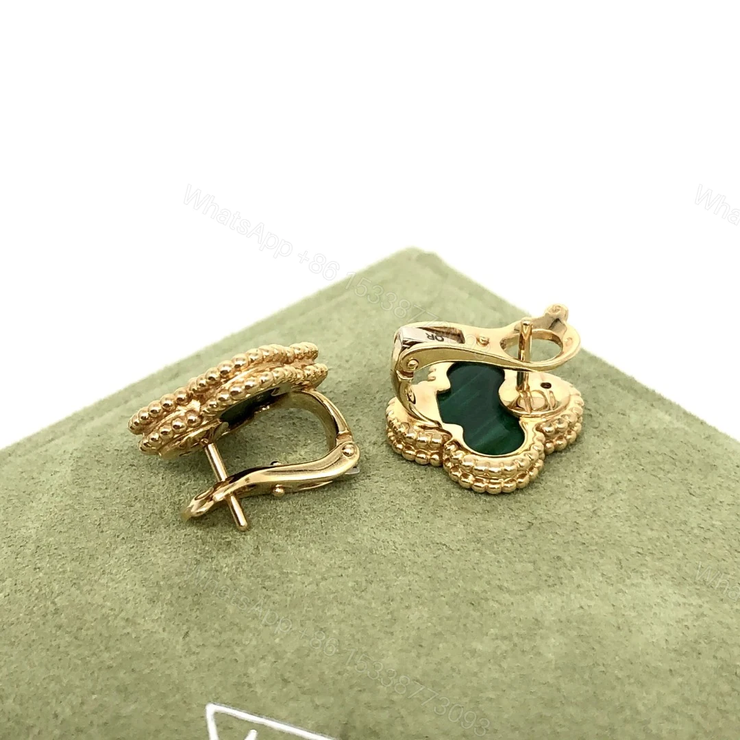 View 3 of VCA Vintage Alhambra Earrings, 18k Yellow gold, Malachite